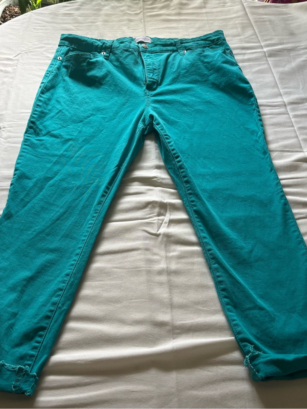 crown & ivy Teal Cropped Slim Jeans